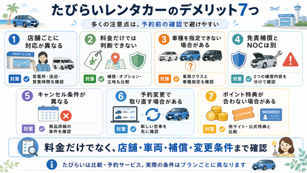 たびらいレンタカーの7つのデメリットと予約前の対策