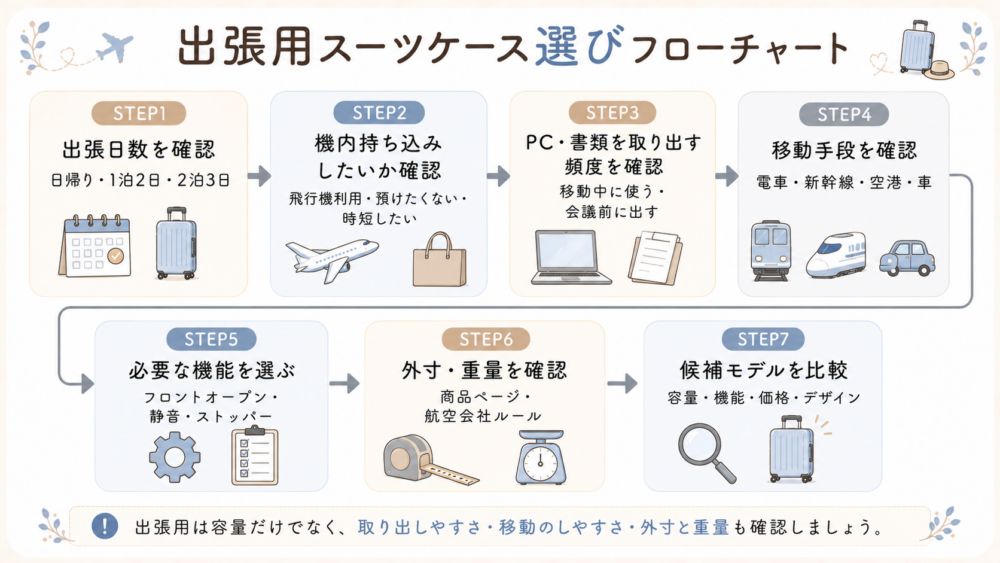 出張用スーツケース選びフローチャート