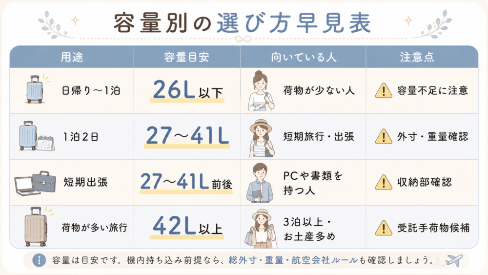 容量別の選び方早見表