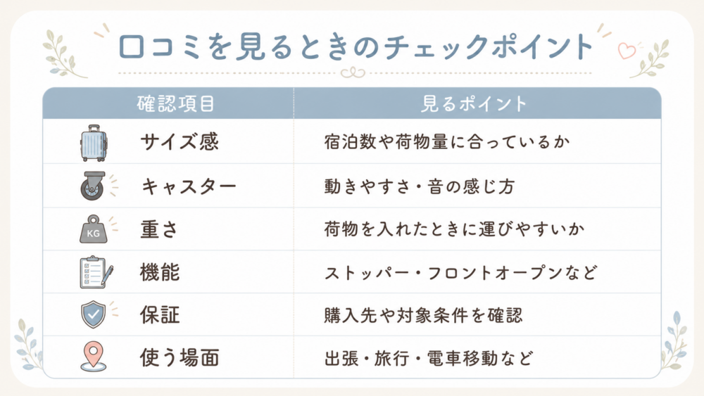 口コミを見るときのチェック表
