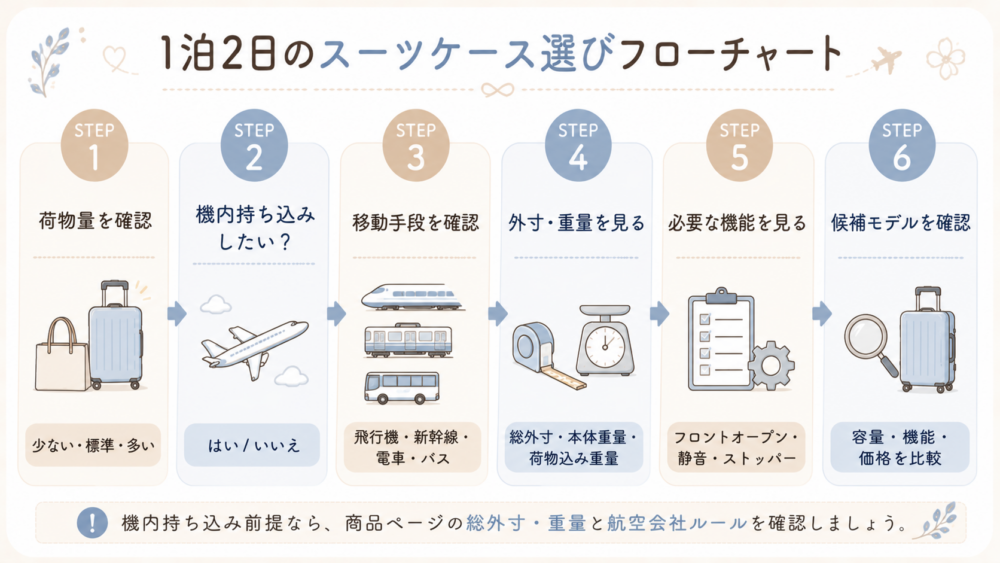 1泊2日のスーツケース選びフローチャート
