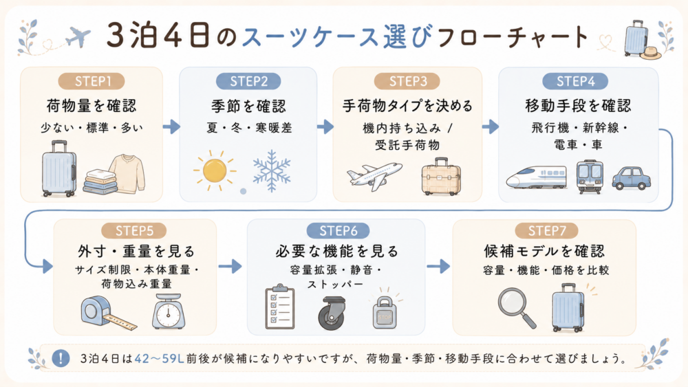3泊4日のスーツケース選びフローチャート