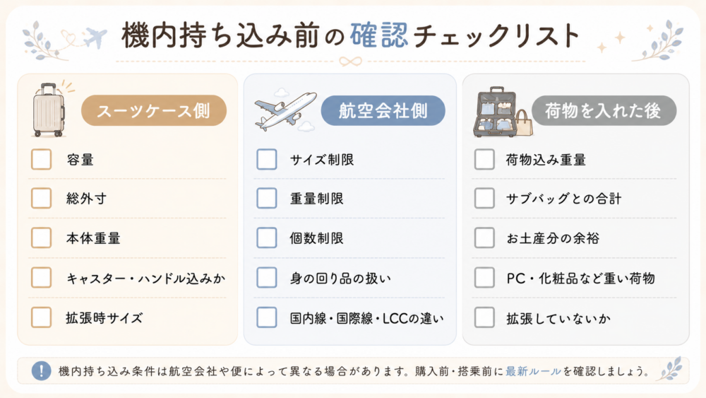 機内持ち込み前の確認チェックリスト
