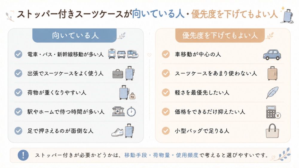 ストッパー付きが向いている人・向いていない人