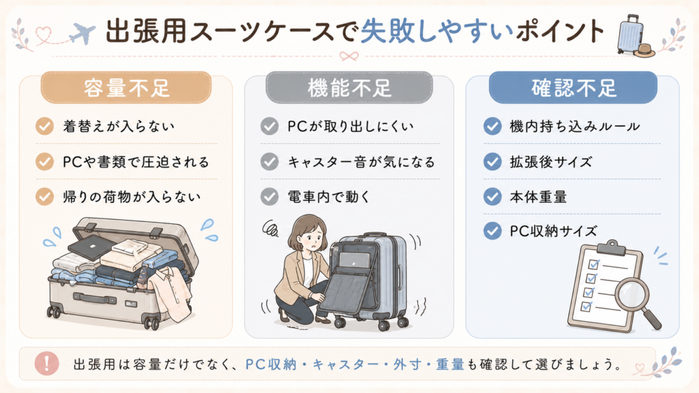 出張用スーツケースで失敗しやすいポイント