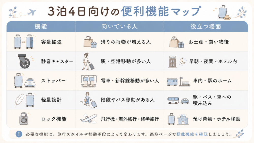 3泊4日向けの便利機能