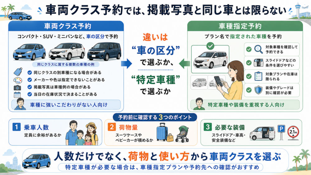車両クラス予約と車種指定予約の違い