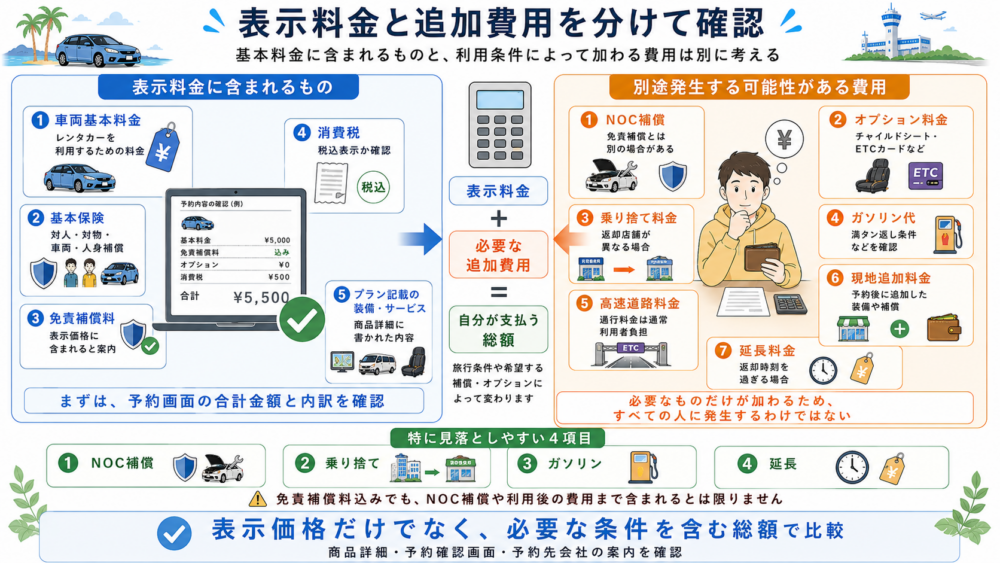表示料金に含まれるものと別途発生する可能性がある費用