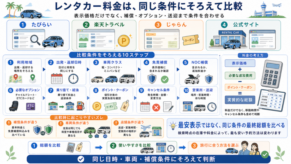 たびらい・楽天・じゃらん・公式サイトを比較する10ステップ